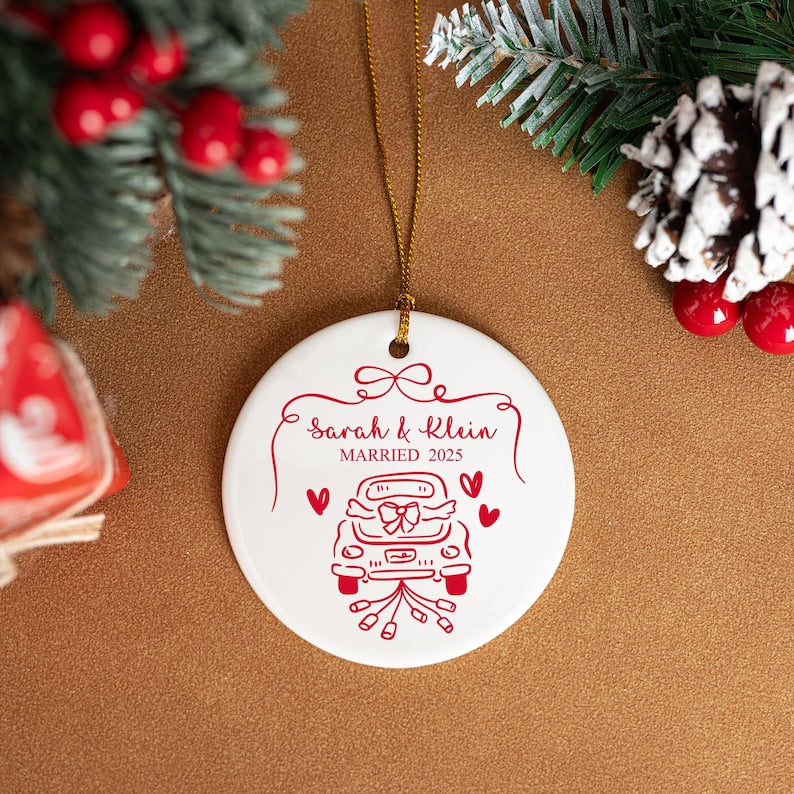 Personalized Ceramic Engagement Ornament: Mr & Mrs Keepsake, Christmas Bauble
