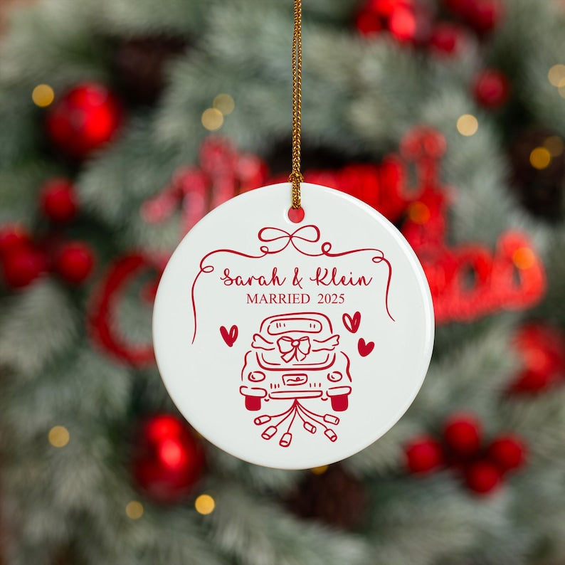 Personalized Ceramic Engagement Ornament: Mr & Mrs Keepsake, Christmas Bauble