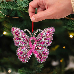 2D FLAT Pink Ribbon Wing Acrylic Ornament, Christmas Breast Cancer Ornament, Breast Cancer Fighter Ornament, Breast Cancer Survivor Decor