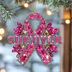 2D FLAT Pink Ribbon Wing Acrylic Ornament, Christmas Breast Cancer Ornament, Breast Cancer Fighter Ornament, Breast Cancer Survivor Decor