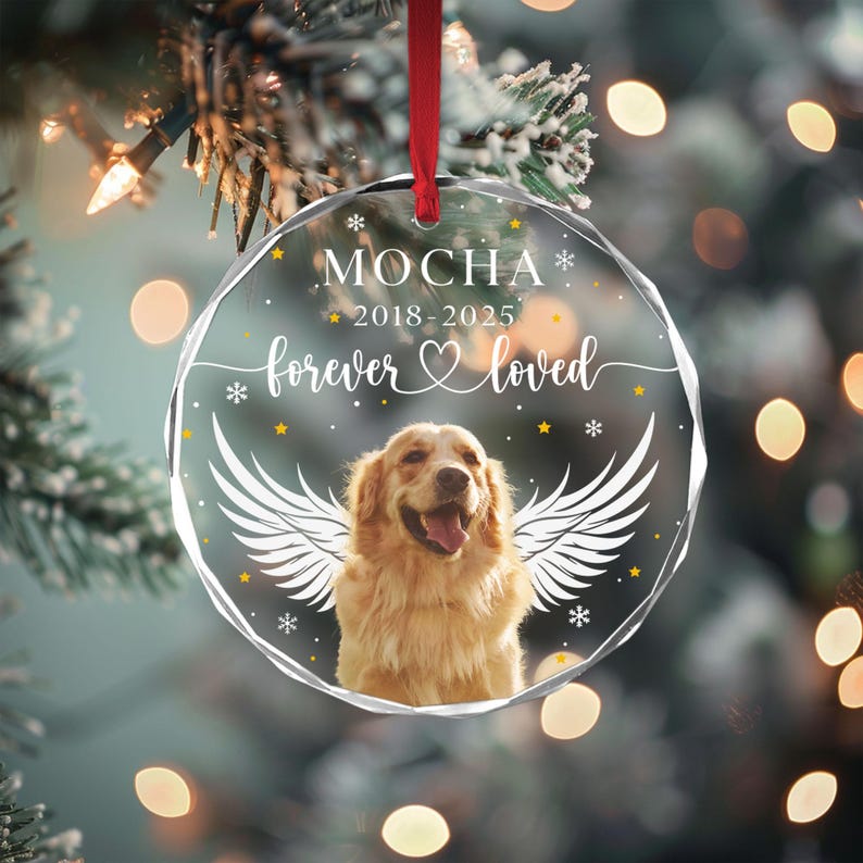 Personalized Pet Memorial Ornament, Custom Dog Photo Ornament, Cat Christmas Ornaments, Pet Memorial Keepsake, Forever Loved Sympathy Gift