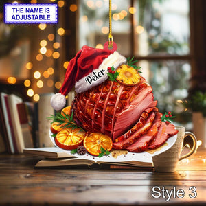 Funny Christmas Ham Ornament Ultra Realistic Honey Glazed Ham with Santa Hat, Festive Food Acrylic Decoration Holiday Gift, Tree hanging