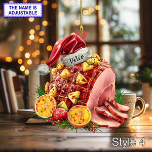 Funny Christmas Ham Ornament Ultra Realistic Honey Glazed Ham with Santa Hat, Festive Food Acrylic Decoration Holiday Gift, Tree hanging
