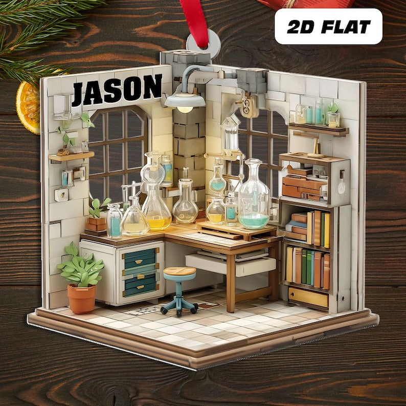 Personalized Science Lab Acrylic Christmas Ornament, Chemistry Classroom Decor, Lab Room Plastic Ornament, Gift For Scientists, Class Gift