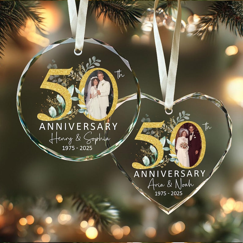 Personalized 50th Wedding Anniversary Ornament, Custom Wedding Photo Ornament, Anniversary Gift For Mom And Dad, Grandparents Christmas Gift