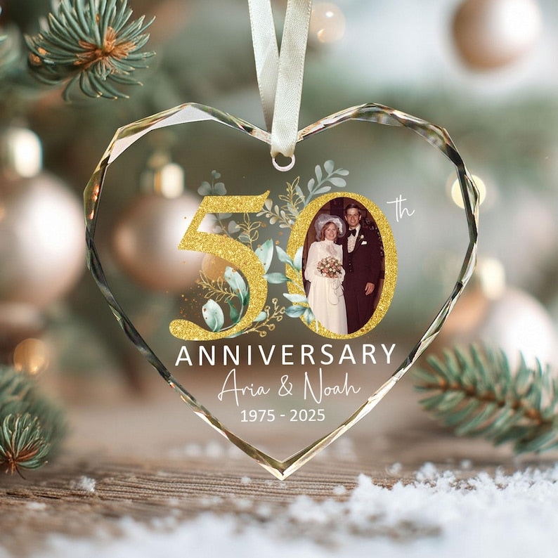 Personalized 50th Wedding Anniversary Ornament, Custom Wedding Photo Ornament, Anniversary Gift For Mom And Dad, Grandparents Christmas Gift