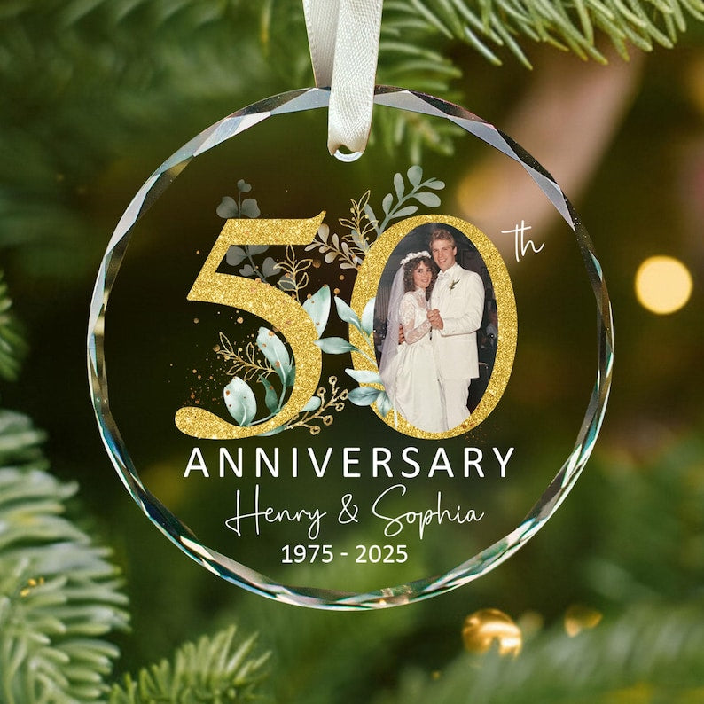 Personalized 50th Wedding Anniversary Ornament, Custom Wedding Photo Ornament, Anniversary Gift For Mom And Dad, Grandparents Christmas Gift
