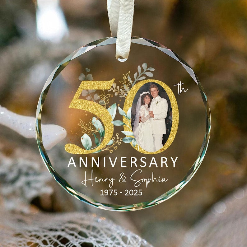 Personalized 50th Wedding Anniversary Ornament, Custom Wedding Photo Ornament, Anniversary Gift For Mom And Dad, Grandparents Christmas Gift
