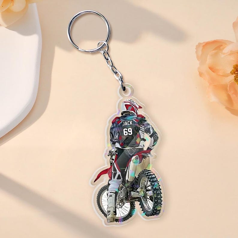 Personalized Motocross Ornament, Custom Dirt Bike Rider Name & Number, 2D Acrylic Christmas Tree Decoration For Biker Gift, Motocross Gift