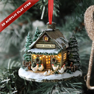 Personalized Farmhouse Chicken Barn Christmas Ornament,Chicken Ornament 2D Flat not 3D ,Farmhouse Holiday Tree Decoration for Xmas,Farm Decor