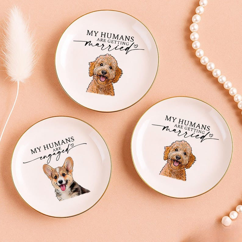 Custom Pet Portrait Ring Dish, Engagement Gift For Her, My Humans Are Getting Married, Personalized Dog Portrait Jewelry Trinket Dish