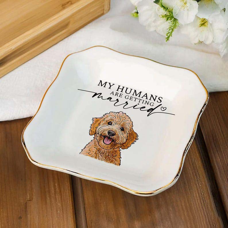 Custom Dog Cat Photo Ring Dish, Engagement Gift For Her, Personalized Pet Portrait Jewelry Trinket Dish, My Humans Are Getting Married