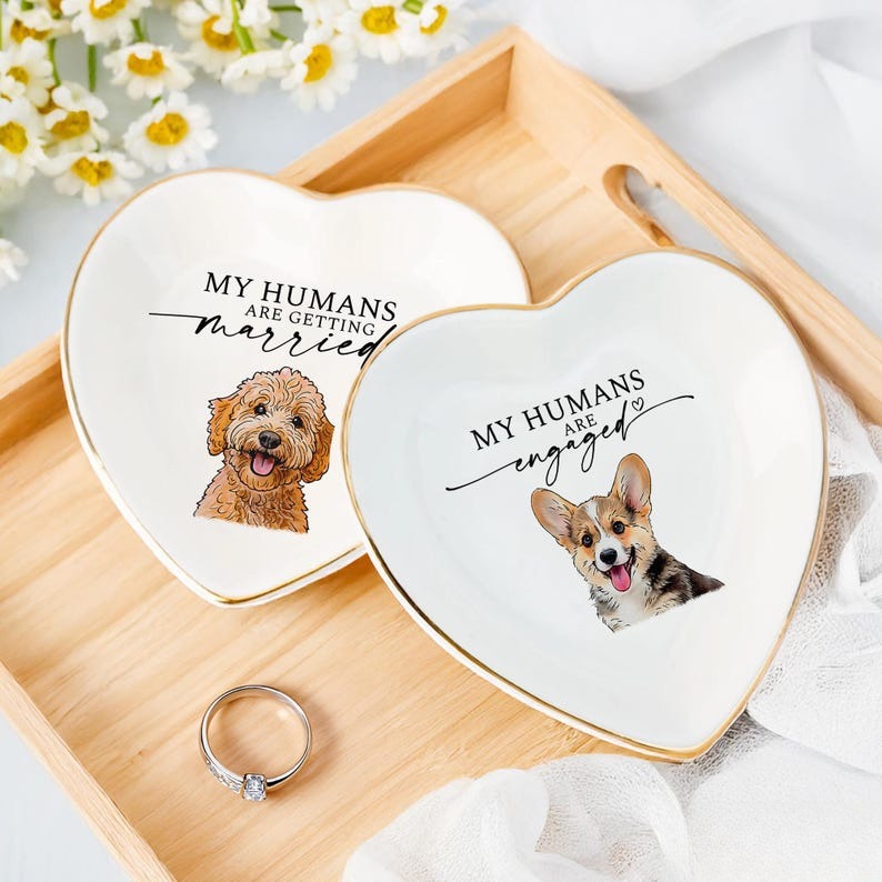 Custom Pet Portrait Ring Dish, Engagement Gift For Her, My Humans Are Getting Married, Personalized Dog Portrait Jewelry Trinket Dish