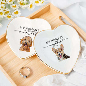Custom Dog Cat Photo Ring Dish, Engagement Gift For Her, Personalized Pet Portrait Jewelry Trinket Dish, My Humans Are Getting Married