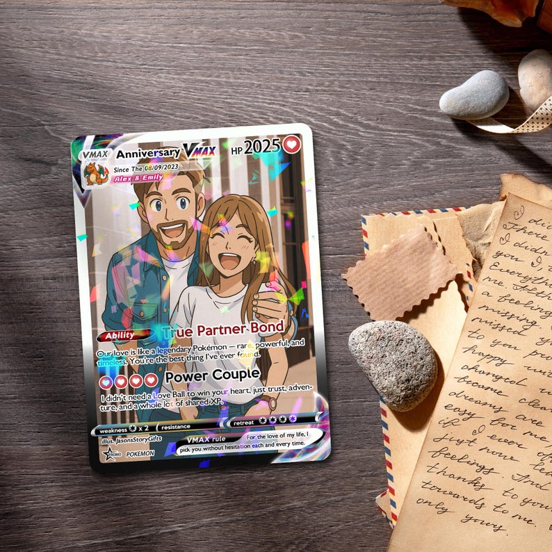 Personalized Poke Anniversary Card, Personalized Anniversary Gifts, Custom Photo Anime Gift for Couple, Wedding Gift, Family Gift