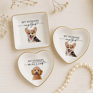 Custom Dog Cat Photo Ring Dish, Engagement Gift For Her, Personalized Pet Portrait Jewelry Trinket Dish, My Humans Are Getting Married
