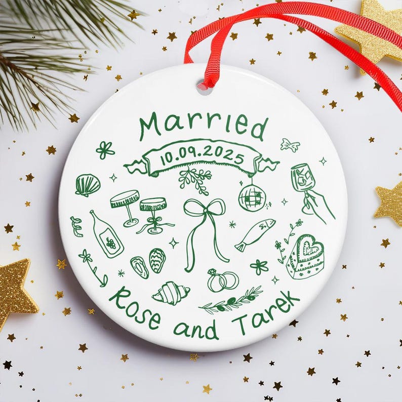 Personalized Engagement Ceramic Ornament,Wedding Gift for Newlyweds,Christmas Gift,Romantic Whimsical Ceramic,New Home Gift,Gift For Couples
