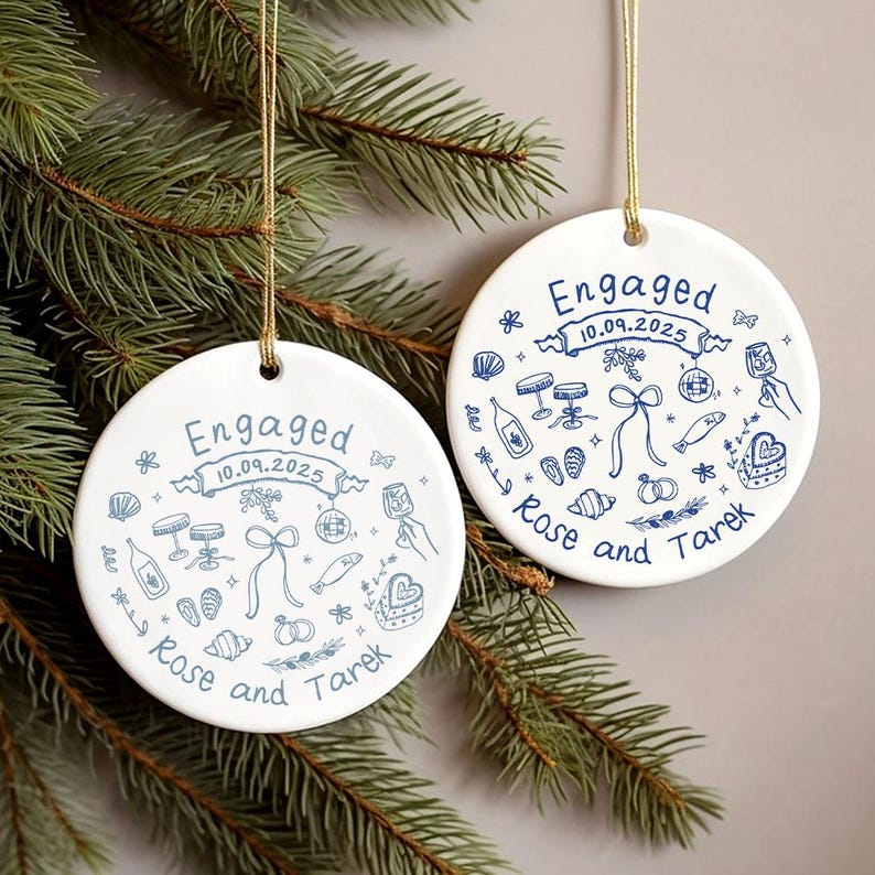 Personalized Engagement Ceramic Ornament,Wedding Gift for Newlyweds,Christmas Gift,Romantic Whimsical Ceramic,New Home Gift,Gift For Couples