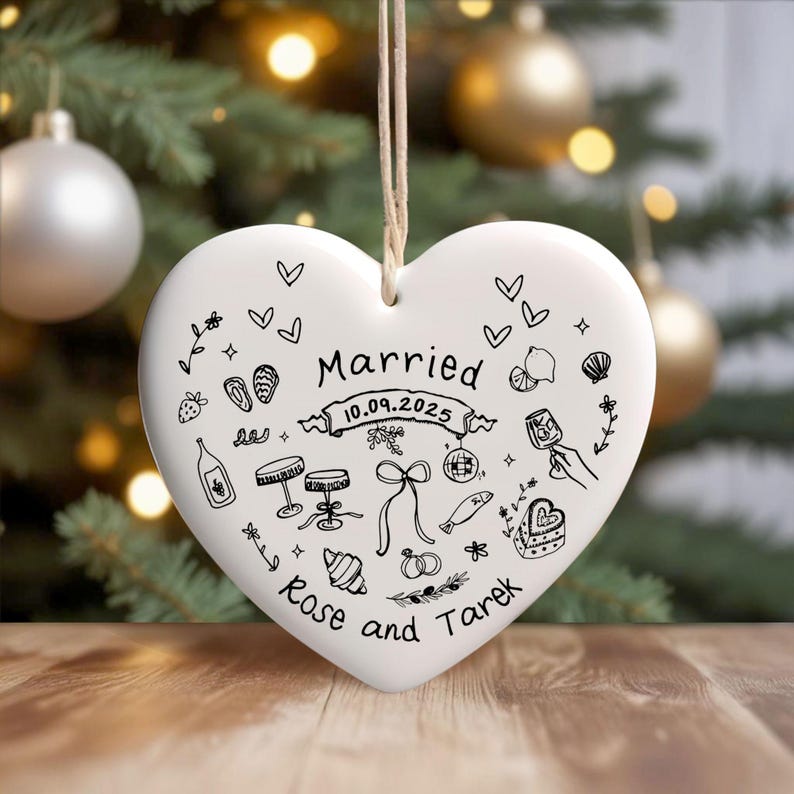 Personalized Engagement Ceramic Ornament,Wedding Gift for Newlyweds,Christmas Gift,Romantic Whimsical Ceramic,New Home Gift,Gift For Couples