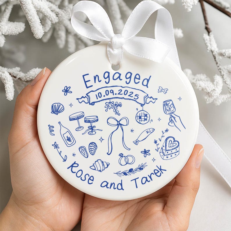 Personalized Engagement Ceramic Ornament,Wedding Gift for Newlyweds,Christmas Gift,Romantic Whimsical Ceramic,New Home Gift,Gift For Couples