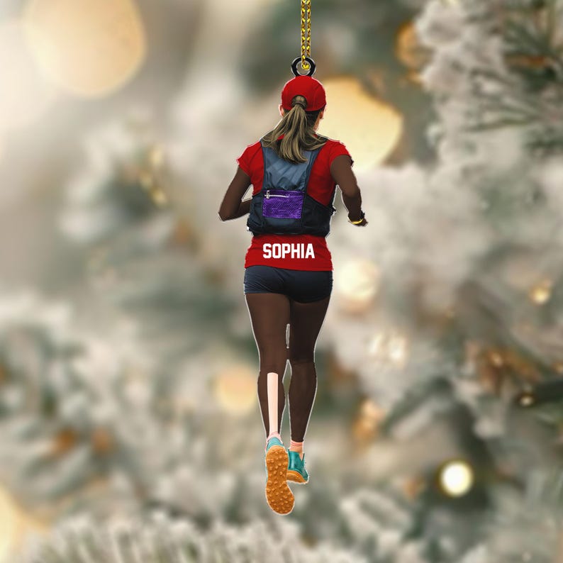 Custom Female Runner Ornament, Personalized Marathon Christmas Ornament, Running Ornament, Gift For Runner, Marathon Christmas Ornament
