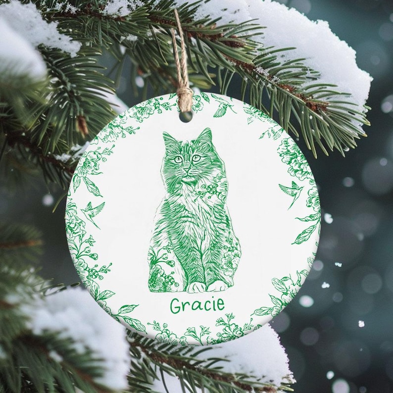 Personalized Dog Cat Ceramic Ornament, Chinoiserie Toile De Jouy Pet Ornament, Pet Loss Keepsake,Memorial Christmas Gift,Gift For Pet Lovers