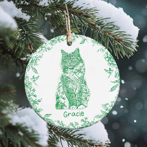 Personalized Dog Cat Ceramic Ornament, Chinoiserie Toile De Jouy Pet Ornament, Pet Loss Keepsake,Memorial Christmas Gift,Gift For Pet Lovers