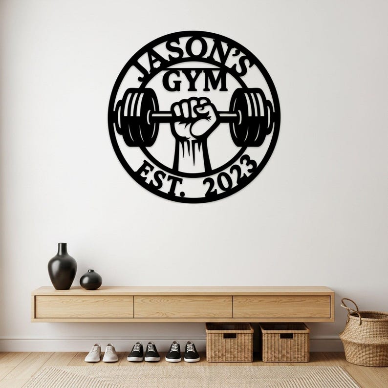 Custom Gym Metal Sign, Personalized Weightlifting Wall Art, Barbell Workout Room Decor, Fitness Name Sign, Gift for Gym Lovers