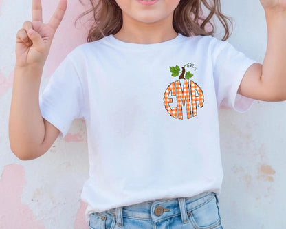 Toddler Monogram Pumpkin Shirt, Personalized Initials Toddler Shirt, Kids Fall Shirt, Thanksgiving Kids Name Tee, Cute Fall Monogram Shirt