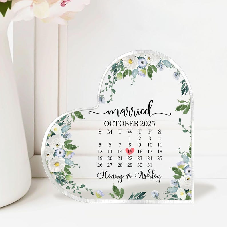 Personalized Wedding Gift, Married Calendar Acrylic Plaque, Wedding Gift for Couple, Married Plaque Gift for Couple, Wedding Keepsake Gift