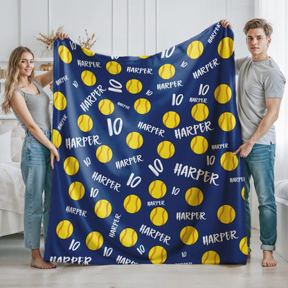 Personalized Softball Blanket: Custom Name & Number Team Gift