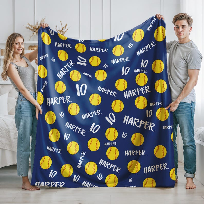 Personalized Softball Blanket: Custom Name & Number Team Gift
