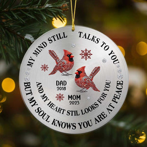 Personalized My Mind Still Talks To You Memorial Christmas Ornament, Custom Memorial Cardinal Ornament, Funeral Remembrance Christmas Decor