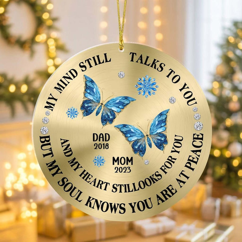 Personalized My Mind Still Talks To You Memorial Christmas Ornament, Custom Memorial Cardinal Ornament, Funeral Remembrance Christmas Decor