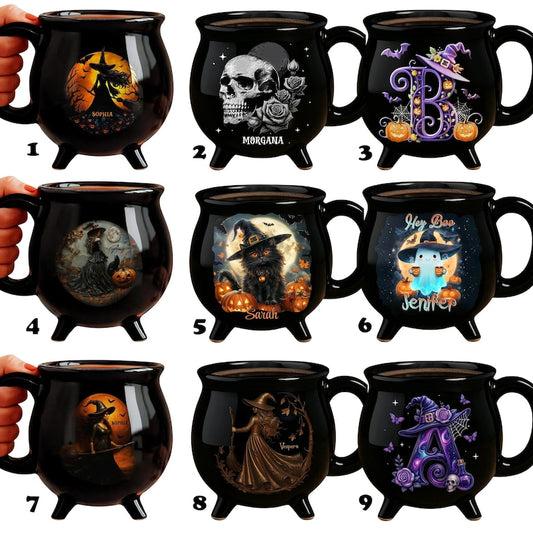 Personalized Witch Cauldron Mug: Gothic Halloween Coffee Cup