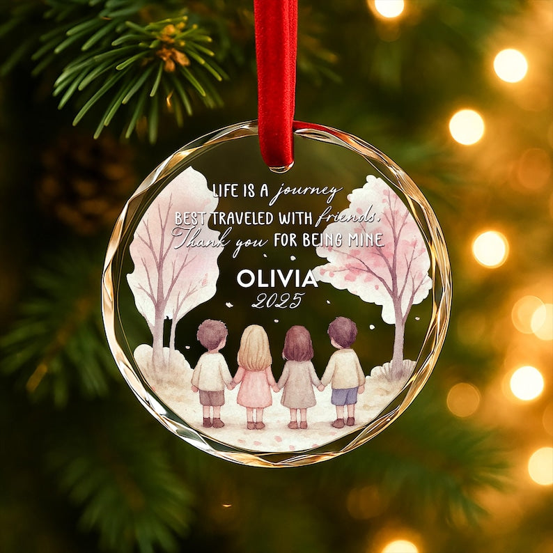 Personalized Best Friends Ornament 2026 - Custom Name Glass Keepsake - Friendship Quote Holiday Gift for Friends
