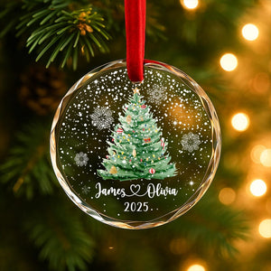 Personalized Christmas Tree Ornament Custom Couple Names & Year Heart Glass Snowflake Holiday Keepsake
