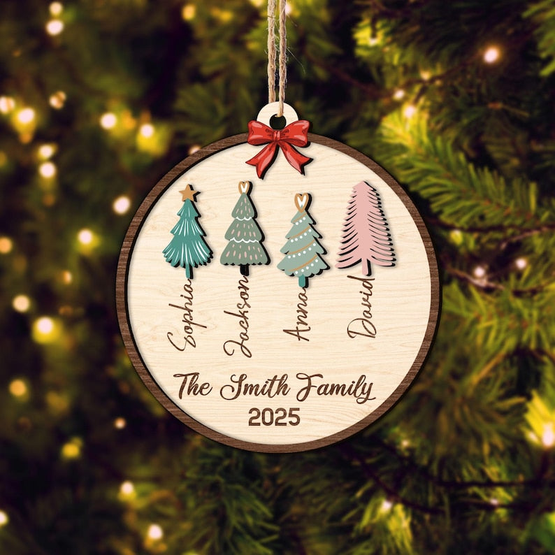 Personalized Family Layered Wood Ornament, Custom Family Name Christmas Ornament, Christmas Tree Decoration, Christmas Ornament Gift