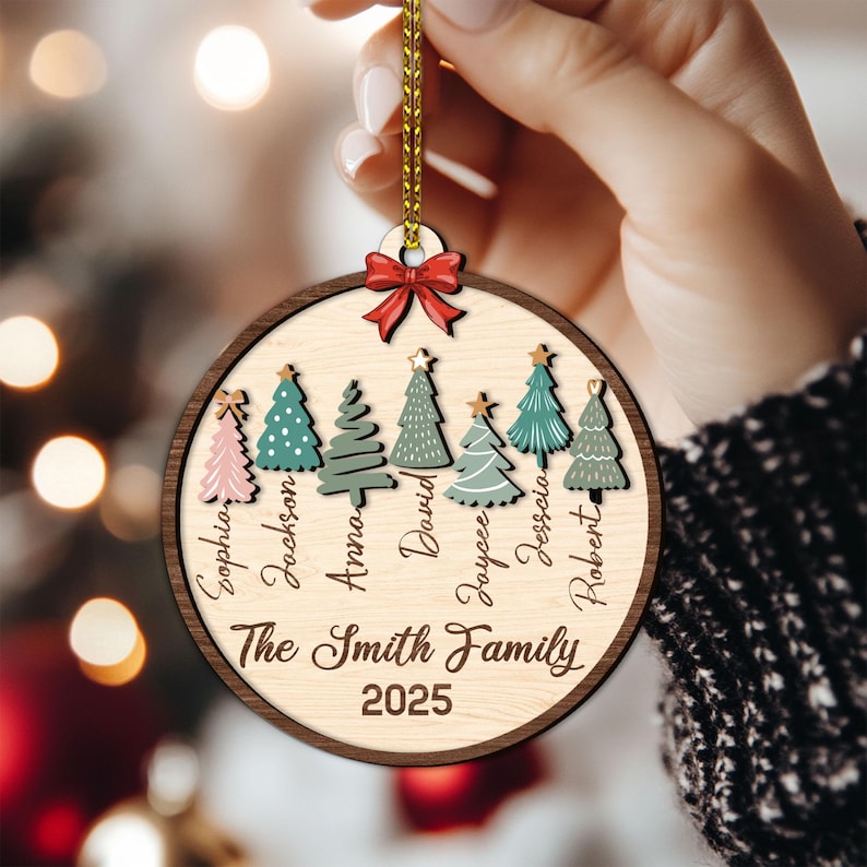 Personalized Family Layered Wood Ornament, Custom Family Name Christmas Ornament, Christmas Tree Decoration, Christmas Ornament Gift