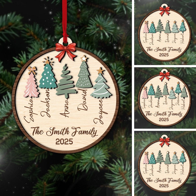 Personalized Family Layered Wood Ornament, Custom Family Name Christmas Ornament, Christmas Tree Decoration, Christmas Ornament Gift