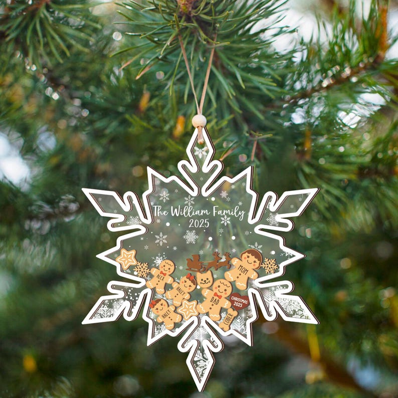 Personalized Gingerbread Family Ornament 2025 Custom Plaid Rolling Pin Includes Pets Christmas Holiday Keepsake Custom Name and Year Gift