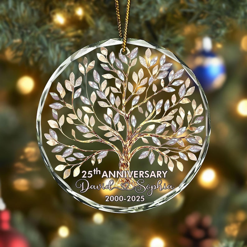 Custom 25th Silver Wedding Anniversary Glass Ornament, 25th Wedding Anniversary Ornament, Wedding Anniversary Keepsake, 25th Wedding Gift