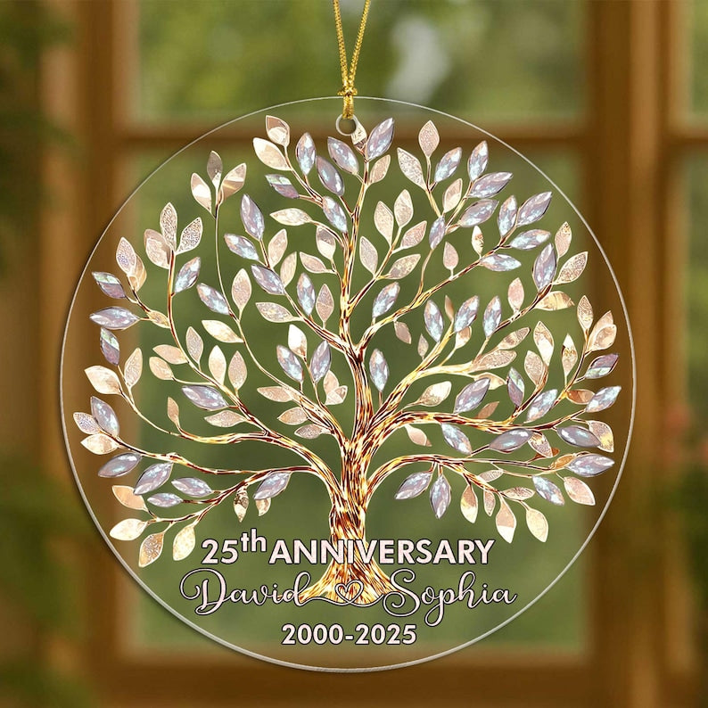 Custom 25th Silver Wedding Anniversary Glass Ornament, 25th Wedding Anniversary Ornament, Wedding Anniversary Keepsake, 25th Wedding Gift