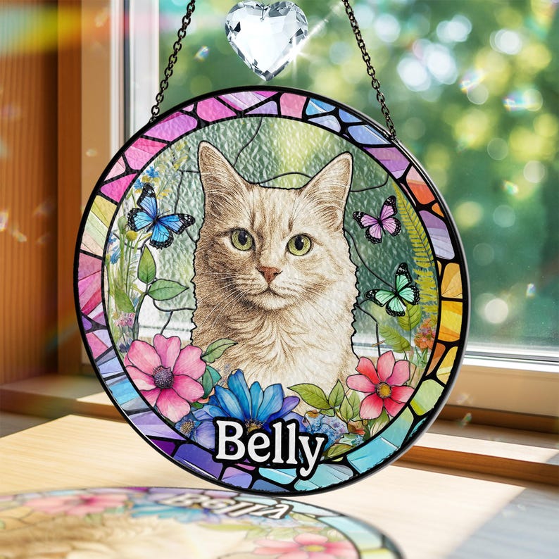 Custom Pet Portrait Stained Glass Suncatcher, Stained Glass Dog Memorial, Custom Dog Portrait from Photo, Pet Memorial Gift, Window hangings