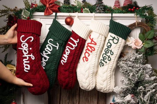 2025 Knitted Christmas Stockings with Name, Personalized Family Stockings, Custom Holiday Decor, Monogram Xmas Gift, Christmas Mantel Decor
