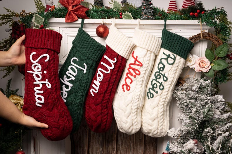 2025 Knitted Christmas Stockings with Name, Personalized Family Stockings, Custom Holiday Decor, Monogram Xmas Gift, Christmas Mantel Decor