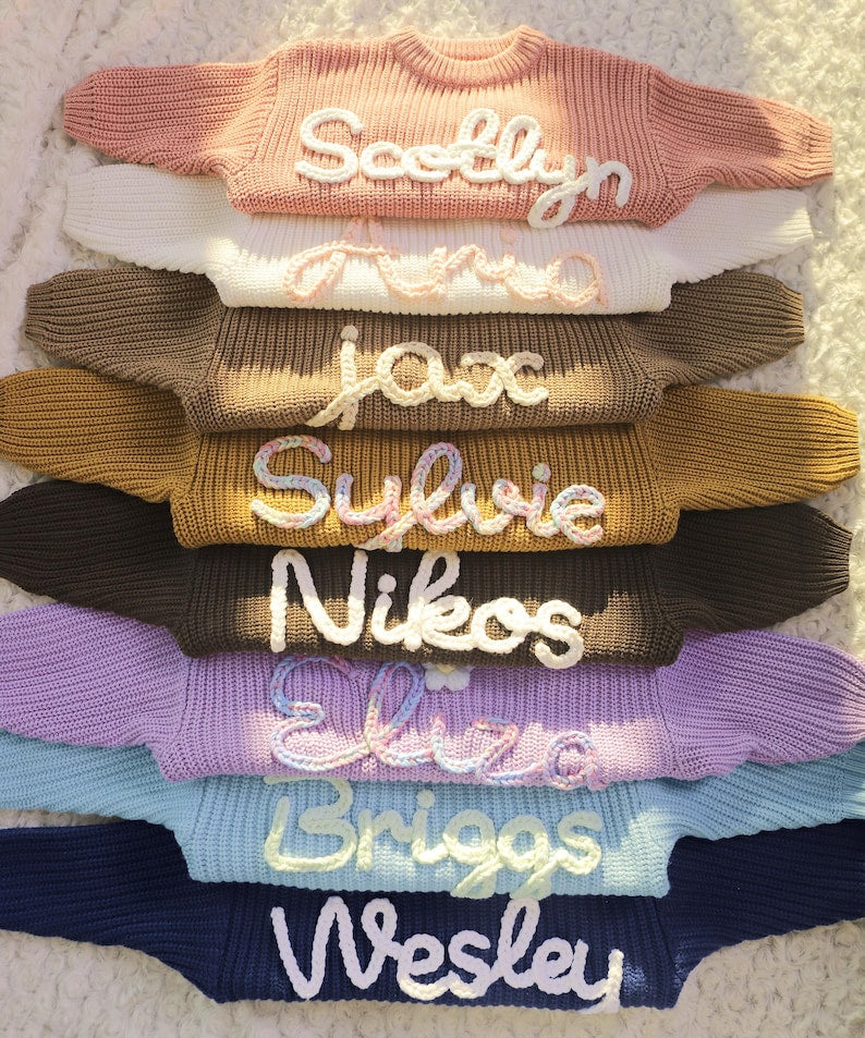 Baby Sweater with Name, Personalized Baby Name Sweater, Newborn Name Sweater, Hand Embroidered Name Sweater, Baby Shower Gift, Newborn Gifts