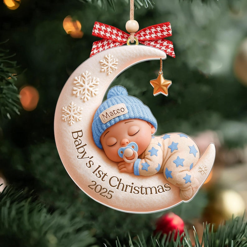 Baby s First Christmas Ornament Custom 3D Moon Acrylic Keepsake, Personalized Newborn Gift, Unique Holiday Decoration, Baby Gift Idea, 2D Flat Ornament