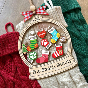 Personalized Family Stocking Ornament 2025 Christmas, Customize Family Christmas Stockings Shaker Ornament, Family and Pet Ornament Keepsake