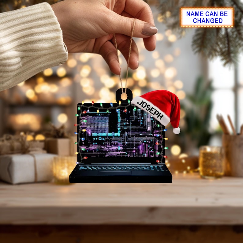 Custom Name Computer Programmer Laptop Code Personalized Ornament, Christmas Tree Hanging Decor, Christmas Ornament, Flat 2D Ornament